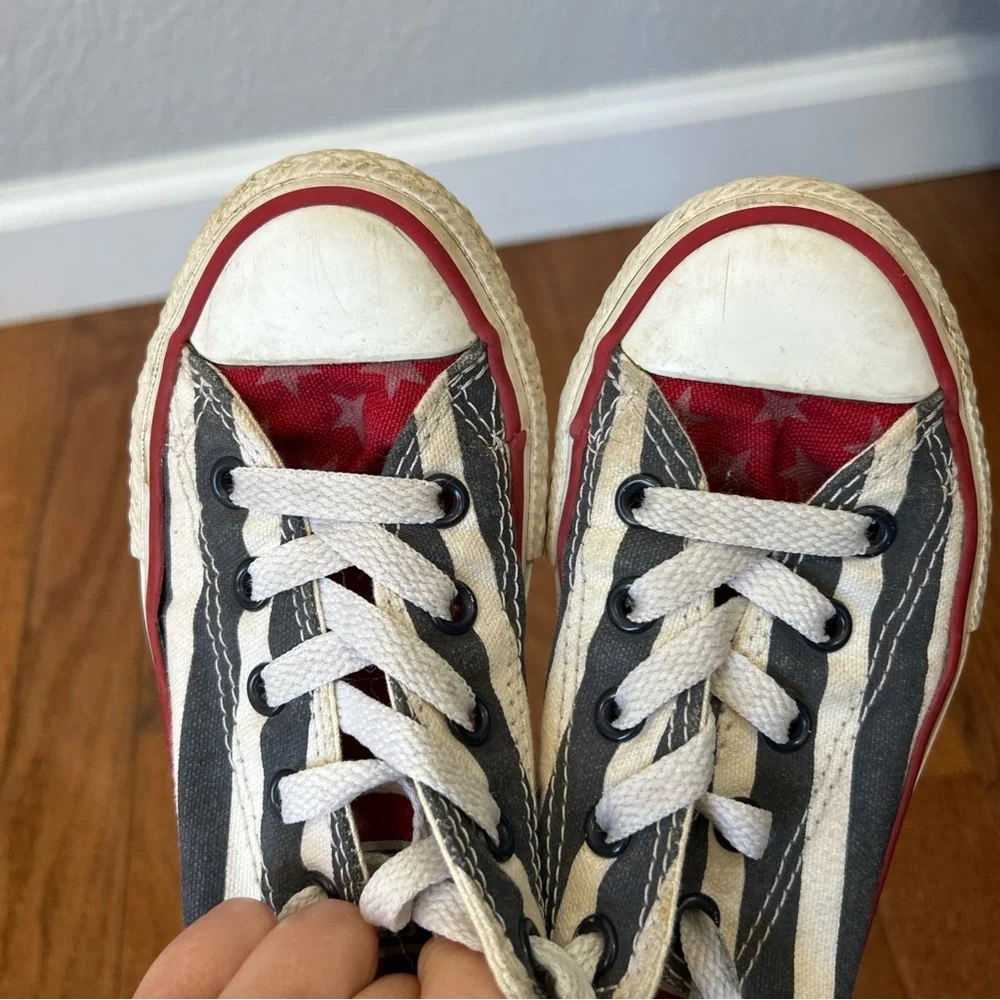 Converse Sneakers American Flag Girls Or Boys Size 12 Red White Blue 4th Of July